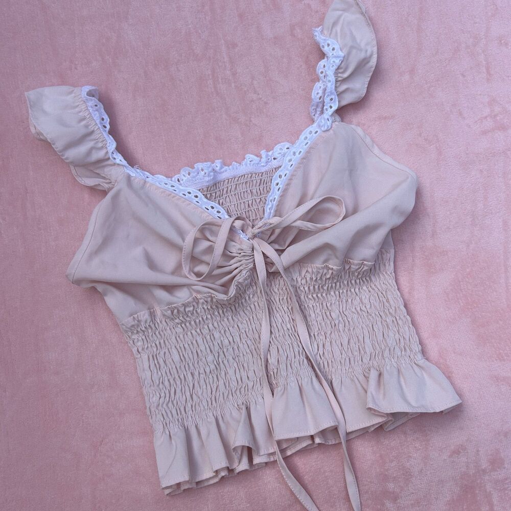 Small Tank Top Smocked Lace Trim Fairy Kei Cottagecore Festival Pastel Coquette